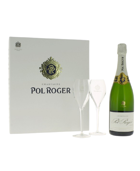 Coffret comprenant 1 bouteille Brut Réserve étui 2 Flûtes - CHAMPAGNE POL ROGER